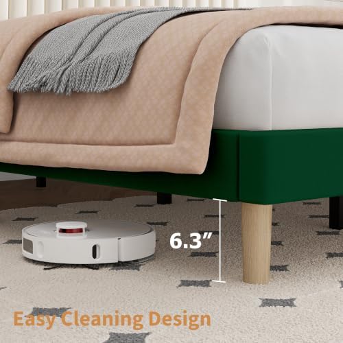 GAOMON Full Bed Frame with Adjustable Headboard, Velvet Upholstered Platform Full Size Bed Frame, Vertical Channel Tufted, Strong Wooden Slats, No Box Spring Needed, Easy Assembly, Green