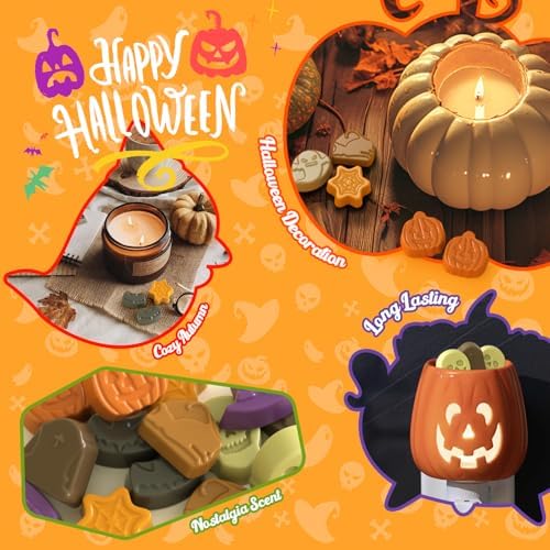 SALUBRITO Halloween Scented Wax Melts, Strong Scented Soy Wax Cubes/Tarts Variety Set for Fall- Pumpkin Pie, Caramel Apple, Caramel Corn, Apple Cider, Snickerdoodle, Candy Corn, Autumn Air, Witch Brew