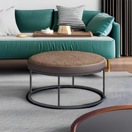 SONGMICS Home Ottoman, Round Coffee Table, Reversible Top, Steel Frame