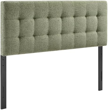 Modway Lily King Size Headboard with Biscuit Tufting in Leaf - Fabric Upholstery with Padded Design and 5 Height-Adjustable Mounts