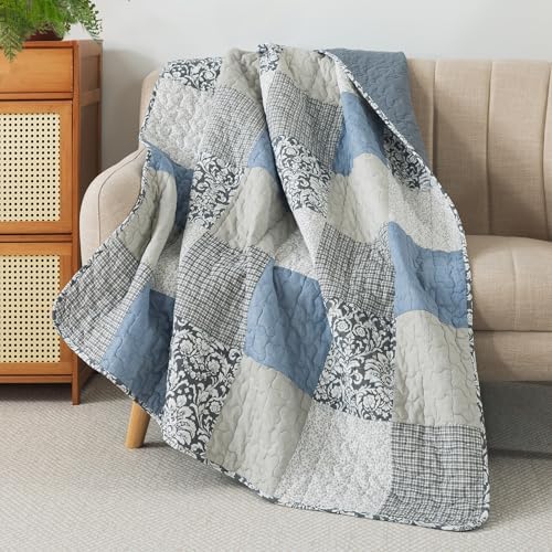 SLPR - Cotton Quilted Throw Blanket, 50" x 60" Blue Patchwork, Sweet Dreams