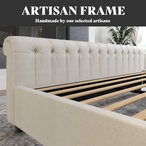 AMERLIFE California King Upholstered Sleigh Bed Frame with Headboard