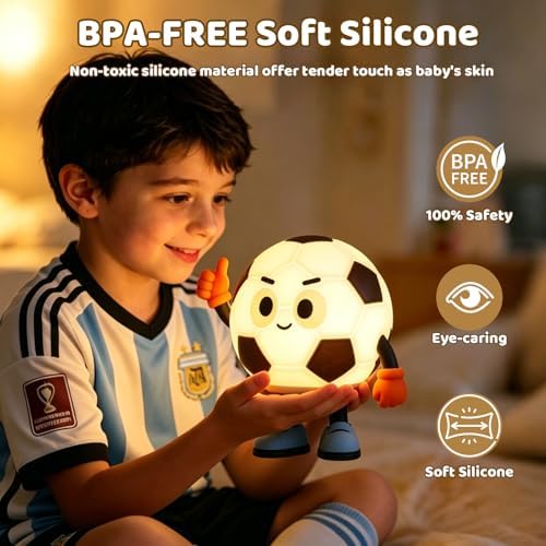 Amaredom Soccer Night Light for Kids, Cute Soccer Lamp, Black & White