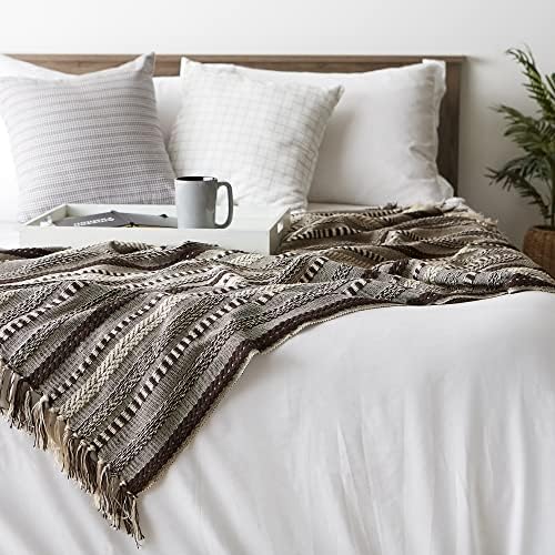 DII Braided Striped Decorative Throw Blanket, 50x60, Dark Brown