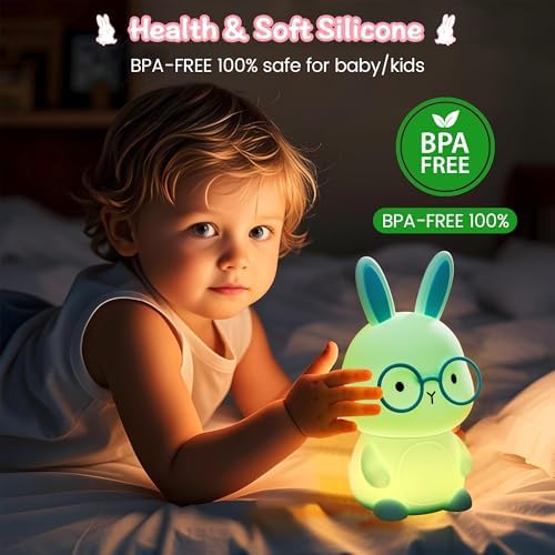 FAMIDUO Bunny Night Light, Squishy Silicone Touch Rabbit Lamp for Kids Baby