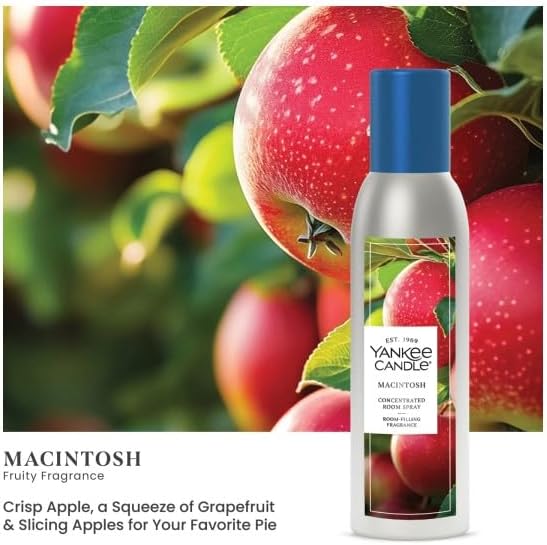 Yankee Candle Concentrated Room Spray Air Freshener, Instant Home Fragrance, Odor Eliminating Spray, Macintosh (Pack of 3)