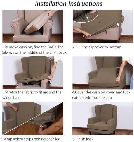 Turquoize Wingback Chair Covers 2 Piece Wing Chair Slipcover Stretch Slipcovers for Wingback Chairs Spandex Jacquard Fabric with Elastic Bottom Non-Slip Furniture Cover, Macchiato