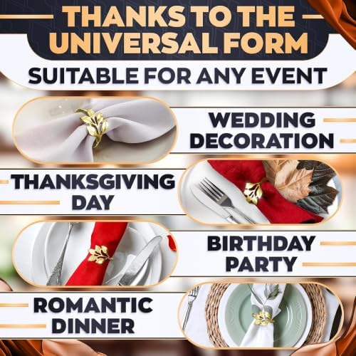 Thanksgiving Napkin Rings Set of 12 Gold Leaf, Christmas Napkin Rings