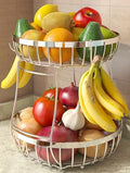 Sevenblue 2 Tier Fruit Bowl for Kitchen Counter with Banana Hangers, Silver