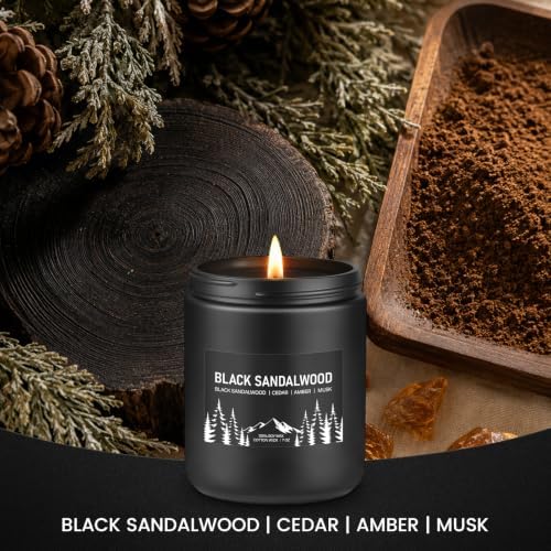 Auelife Black Sandalwood Scented Candle for Men, 7oz Soy Wax 50-Hour Burn