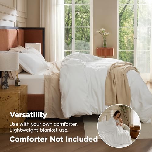 Bedsure Twin/Twin XL Duvet Cover with Fitted Sheet, Double Brushed, White