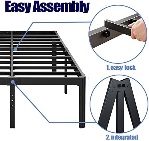Hunlostten 14in High Queen Bed Frame No Box Spring Needed, Heavy Duty Metal Platform Bed Frame Queen Size with Round Corners, Easy Assembly, Noise Free, Black