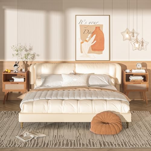 Lerliuo Rattan Nightstands Set of 2, Side Table with Drawer