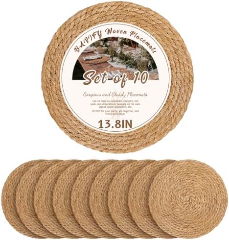 13.8 in Round Fall Placemats Set of 10, Woven Chargers for Dinner Plates