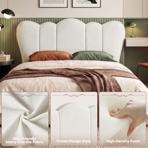 Pinmoco Queen Scalloped Upholstered Headboard, Beige