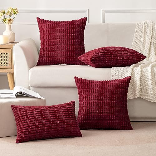 MIULEE Christmas Lumbar Corduroy Decorative Pillow Covers 12x20 Burgundy