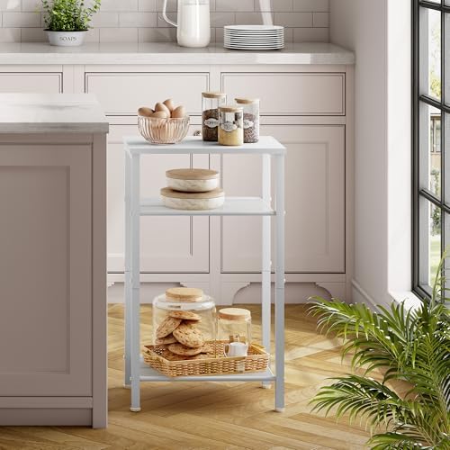 Hoctieon 2-Set 3 Tier End Table, Telephone Table Set of 2, Tall Side Table with Storage Set of 2, Small Nightstand for Small Spaces, Metal Frame, White