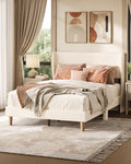Bestier Full Bed Frame with Wingback Headboard,Upholstered,Beige
