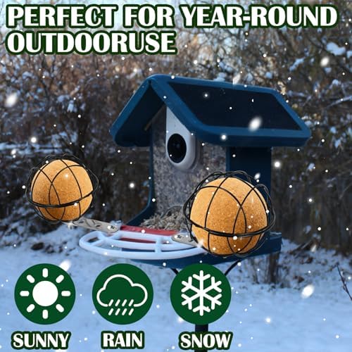 2PCS Metal Suet Ball Holder for Bird Buddy, Bird Suet Ball Cage Durable Bird Feeder Accessories with 5mm Screw Hole and 2 Perch Extender Compatible with Outdoor Smart Feeders (Dia 3.15", Dia 2.75")