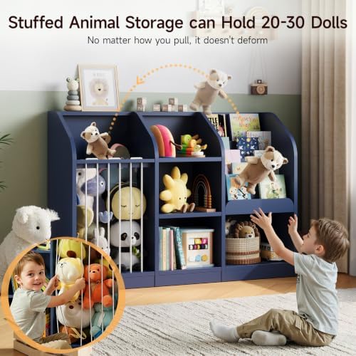 ONBRILL Toy Organizer with Bookshelf & Stuffed Animal Storage, Navy Blue