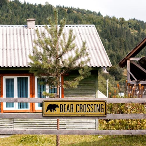 Rustic Farmhouse Metal Tin Sign, Bear Crossing Sign, Vintage Animal Road Signs for Porch, Yard, and Farmhouse, Animal Crossing Warning Signs, Perfect for Garden and Road, 15.7 x 3.9 inches