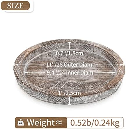 Hanobe Decorative Coffee Table Tray, Round Wood Candle Holder Plate