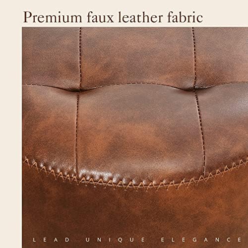 LUE BONA Reddish Brown Vanity Stool Chair for Makeup Room, Tufted Faux Leather Stool for Vanity, 19 inch Height, Vanity Chair with Metal Legs, Modern Foot Ottoman for Bedroom, Living Room