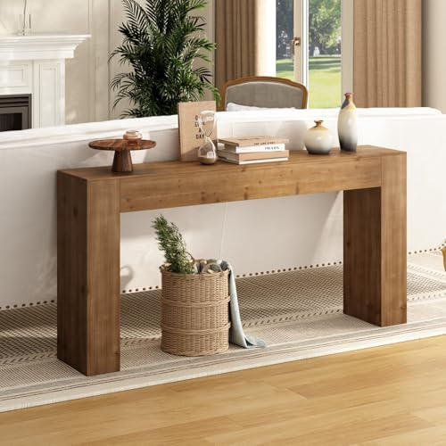 63" Solid Wood Console Table for Entryway, Long Farmhouse Sofa Table