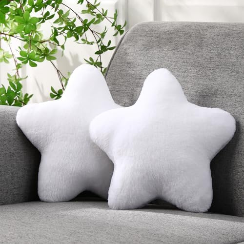 Beeveer 2 Pcs 11 Inch Star Pillow Decorative Gift, White