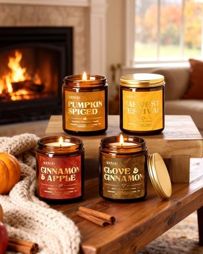AOOVOO 4 Pack Fall Candles Set - 28 oz Autumn Candle Gift for Home Scented