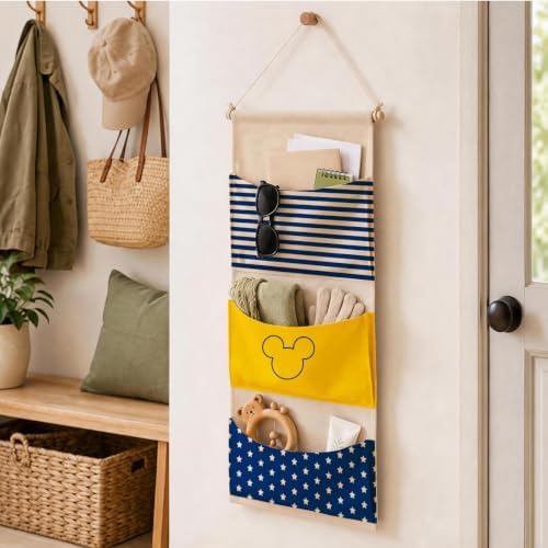 3-Pocket Hanging Wall Organizer, Cute Star Stripe Design for Playroom