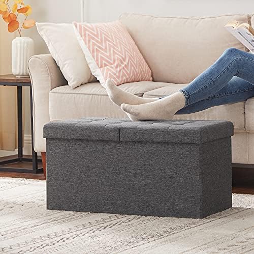 SONGMICS 30 Inches Storage Ottoman, Foldable Bench with Flipping Lid