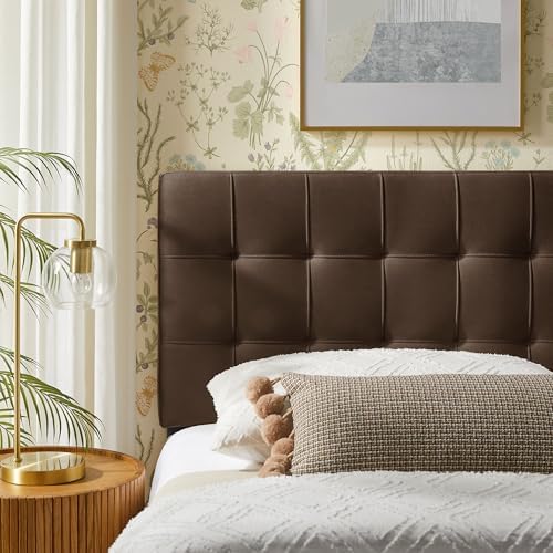 Modway Lily Twin Size Stain-Resistant Performance Velvet Headboard in Chocolate Brown - Velvet Upholstery with Button Tufting and 4 Adjustable Height Positions