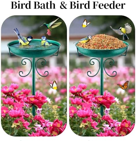 Daoeny 35In Metal Bird Bath for Outside, Vintage Freestanding Birdbaths & Birdfeeder, Bird Baths Feeder Bowl for Outdoors Garden Patio Yard Lawn Decor, Upgraded 5-Pronged Base (Green)