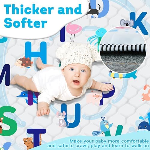 Baby Play Mat, Thick & Soft 50" X 50" Playpen mat (Animal Alphabet)