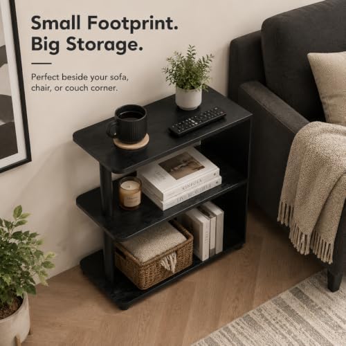 3-Tier Narrow End Table, Industrial Slim Side Table, Black