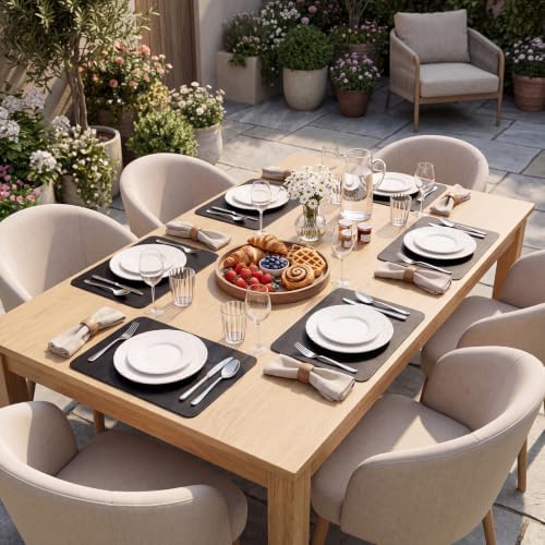 ADRIMER Fall Placemats Set of 4, Heat Resistant Faux Leather, Black
