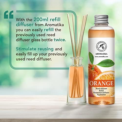 Orange Reed Diffuser Refill 6.8 fl oz (200 ml) – Room Fragrance with Natural Orange Essential Oil – Long Lasting Scent for Home and Office