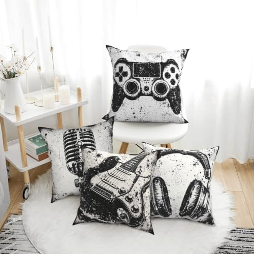 Rock Music Decorative Throw Pillow Covers 18x18 Inch Set of 4