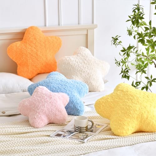 Star Pillow, 19.7" Star Shaped Plush Pillow for Couch Bed Sofa, Cute Decorative Throw Pillows with Soft Faux Fur Room Decor for Bedroom Living Room (Pink)