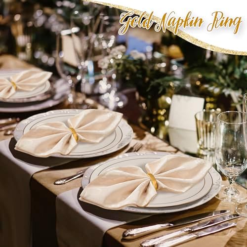 APTWOW Gold Napkin Rings Set of 6, Fall Thanksgiving Christmas Table Decor