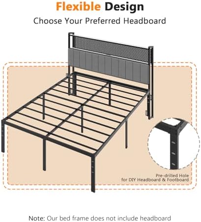 VINGLI 18 Inch King Bed Frame, Heavy Duty Metal Platform - No Box Spring Needed,Reinforced Steel Slats, Noise-Free, Easy Assembly, Ample Underbed Storage, Black