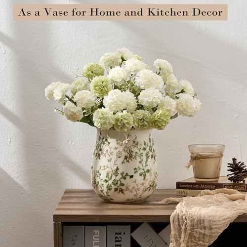 Utensil Holder for Kitchen Counter, Modern Nordic Boho Style Cooking Utensil Holder and Crock Home Kitchen Decor, Ceramic Utensil Organizer for Spatula, Ladle, Eggbeater, Rolling Pin- Green and Beige