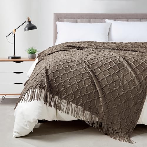 BOURINA Brown Throw Blanket 50 x70 Inch Jacquard Throw Knitted Blanket