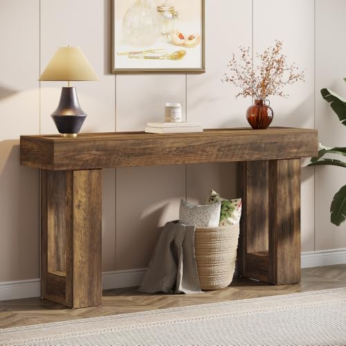 Tribesigns 63-Inch Long Console Table, Wooden Rectangular Sofa Table Behind The Couch, Farmhouse Entryway Table for Entrance, Hallway, Living Room (Dark Walnut (63"))