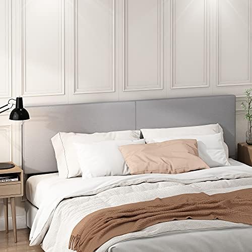 Furinno Roanne Headboard King Size, Plain Upholstered Wooden Head Board, Bed Frame Mount, Easy Assembly, for Bedroom, Dorm, Light Grey
