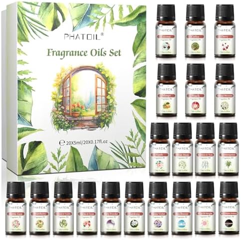 PHATOIL Coconut 20 Pcs Fragrance Oil Set, Premium Fragrance Oil, for Humidifier, DIY Candle & Soap Making Scent, Aromatherapy Diffuser Oils Set (5ML)