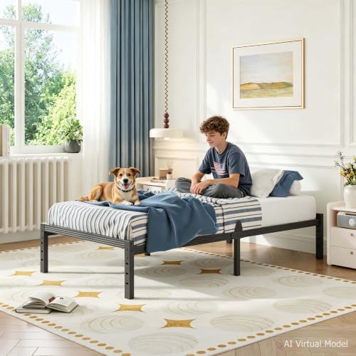 12 Inch Twin Size Metal Platform Bed Frame,Anti-Slip Mattress Support