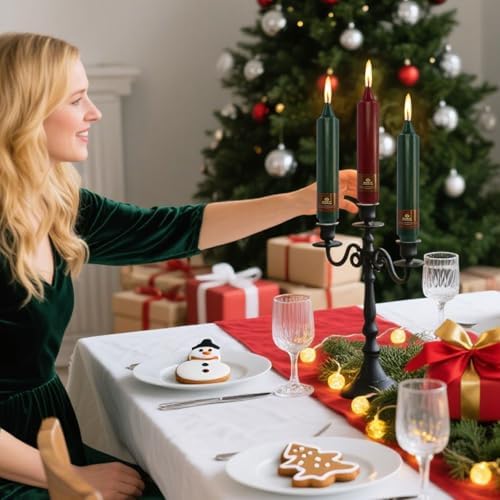 NJAO HOO Christmas Short Taper Candle 7 Inch Christmas Candlesticks Red and Green Unscented Dripless for Home Dinner Decor Party, 4 Pack