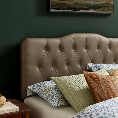 Modway Annabel Faux Leather Adjustable Full Headboard in Mushroom - Padded Vegan Leather Headboard with 7 Height-Adjustable Positions